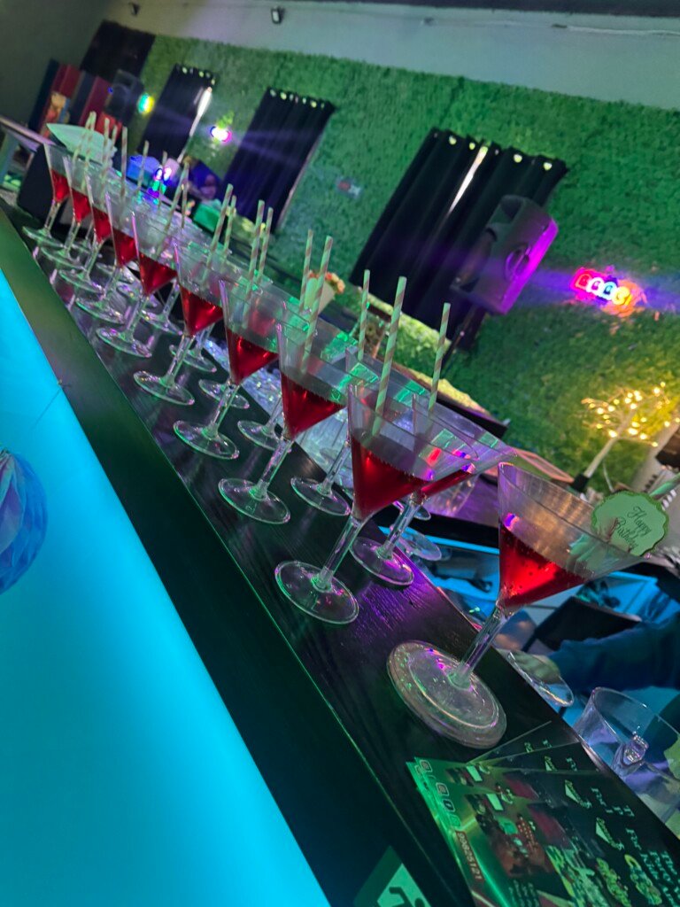 welcome drink lined up